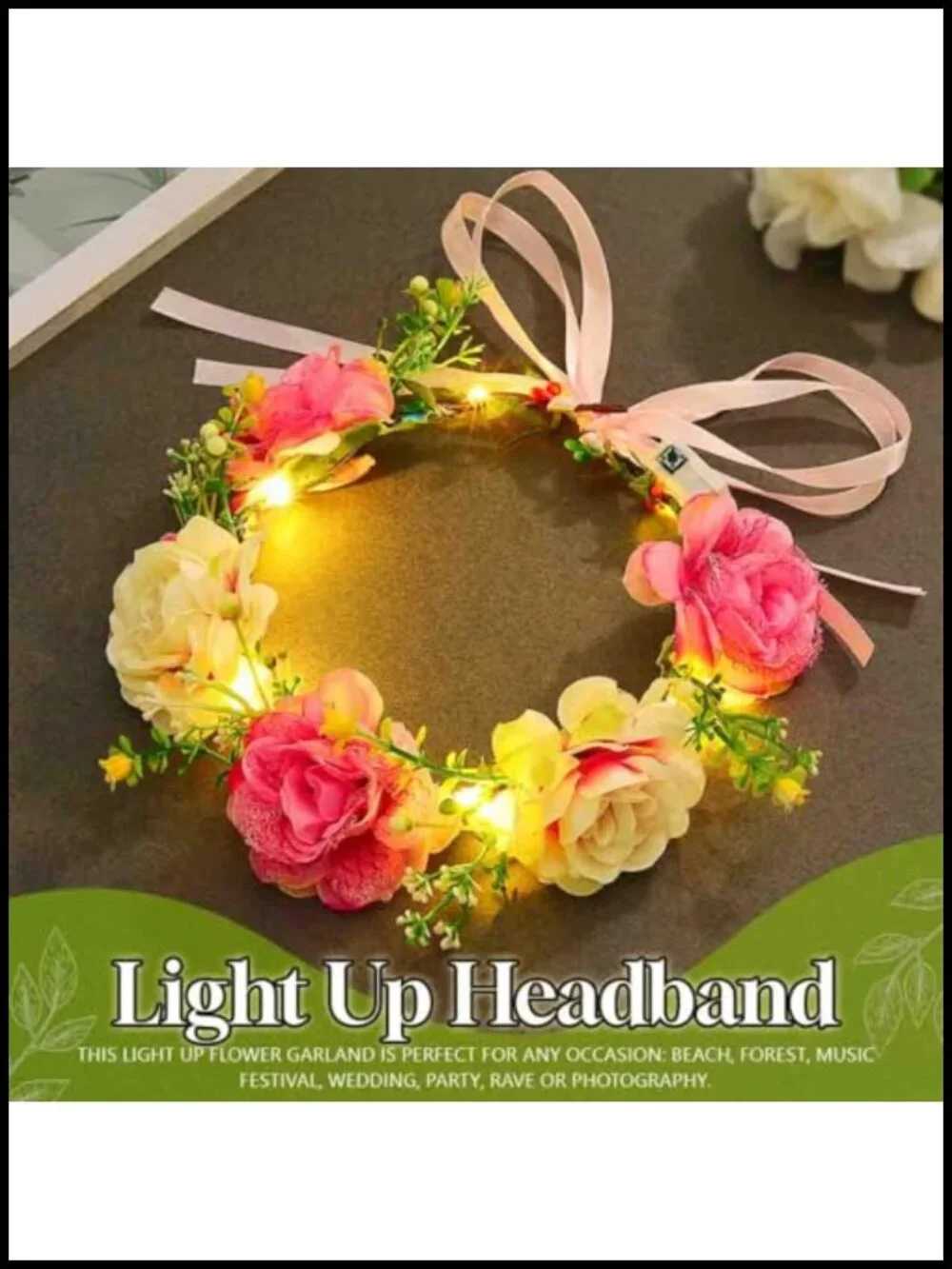 Light Up LED Flower Headband Floral Fairy Crown 3 Flashing Modes